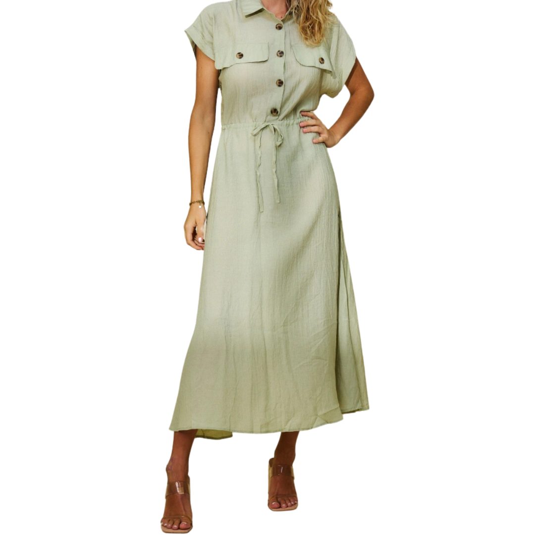 Pure Cotton Tie-Waistband Maxi Dress