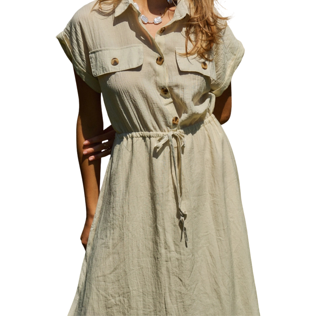 Pure Cotton Tie-Waistband Maxi Dress