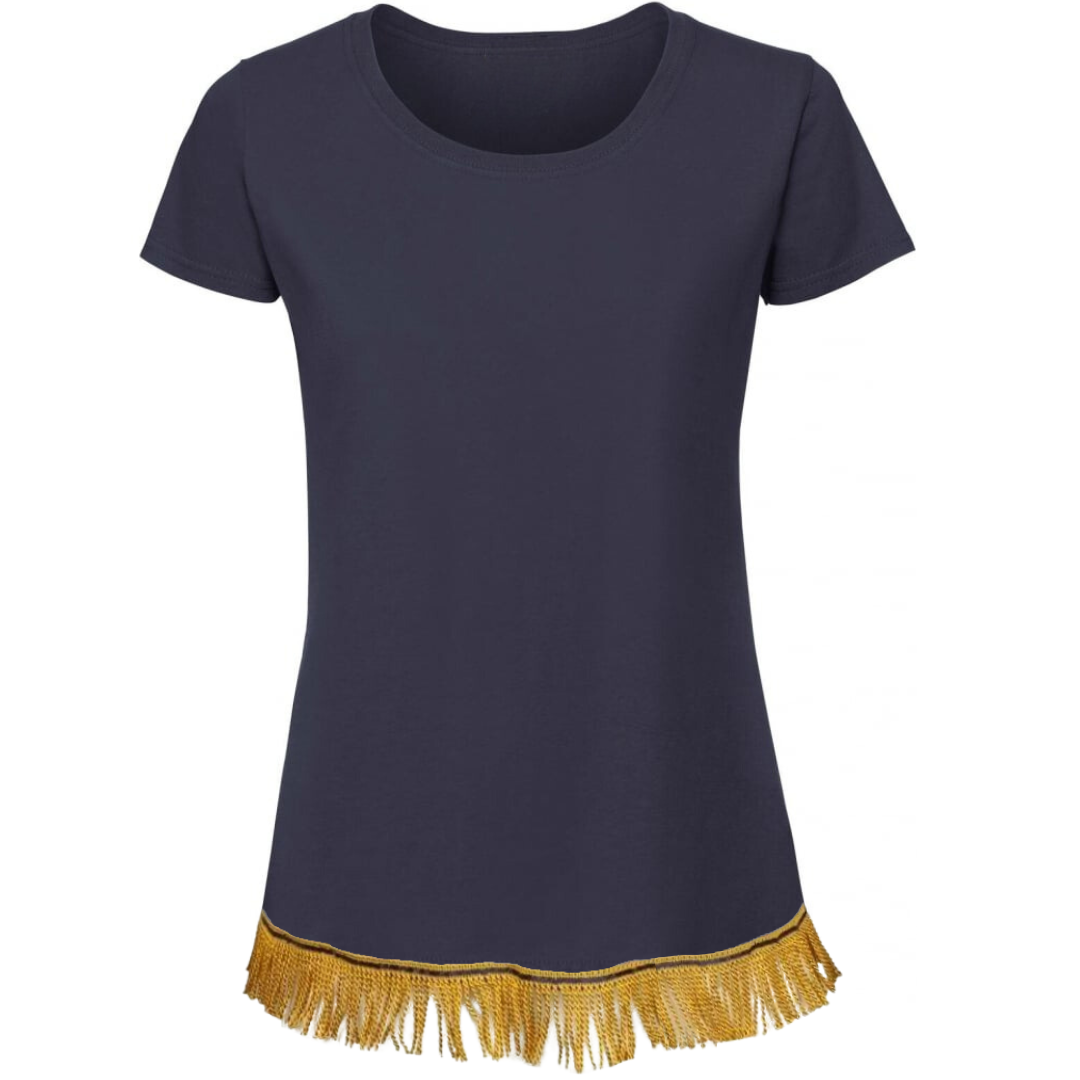 Women's Plain Short Sleeve Fringed T-Shirt with Gold Fringes