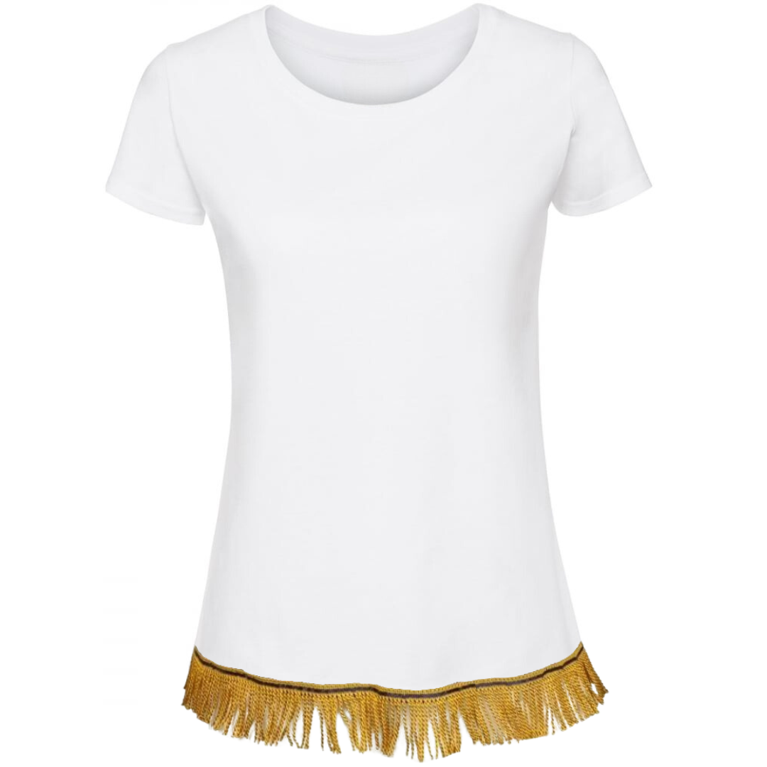 Women's Plain Short Sleeve Fringed T-Shirt with Gold Fringes