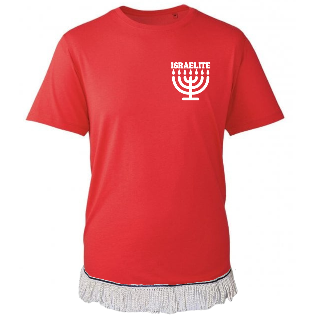 ISRAELITE Menorah Adult T-Shirt with Fringes