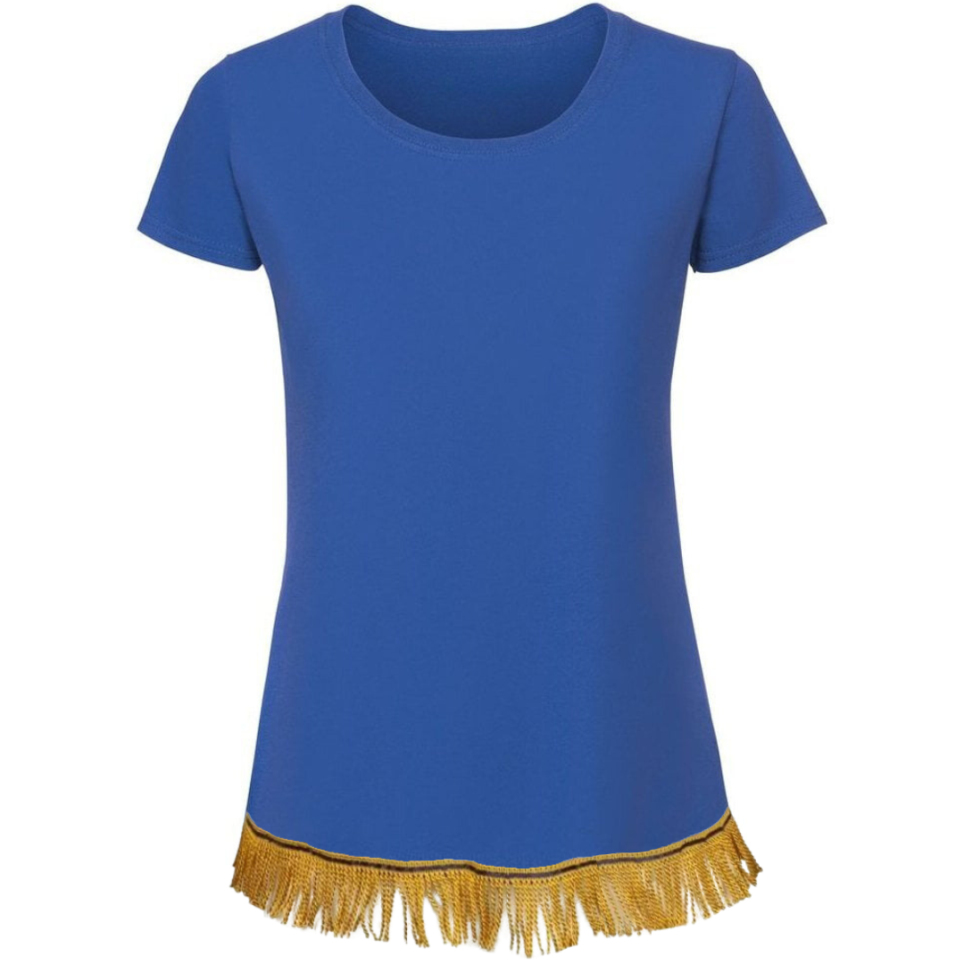 Women's Plain Short Sleeve Fringed T-Shirt with Gold Fringes