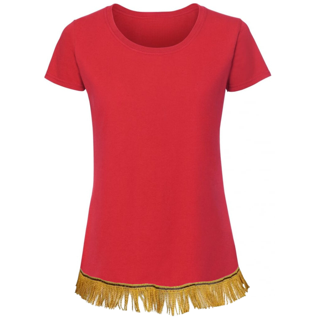 Women's Plain Short Sleeve Fringed T-Shirt with Gold Fringes
