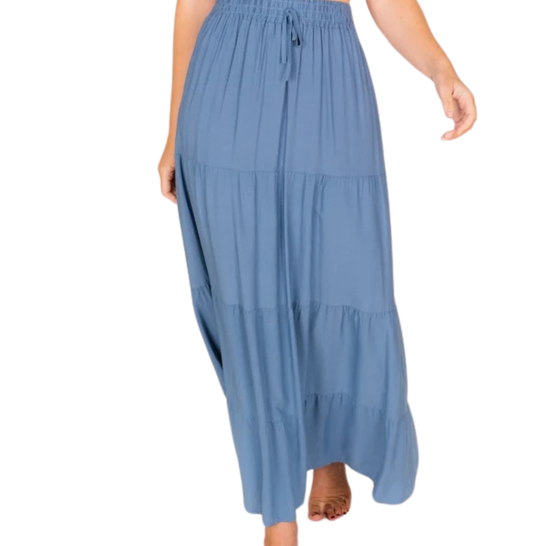 Elastic Waistband Solid Maxi Skirt