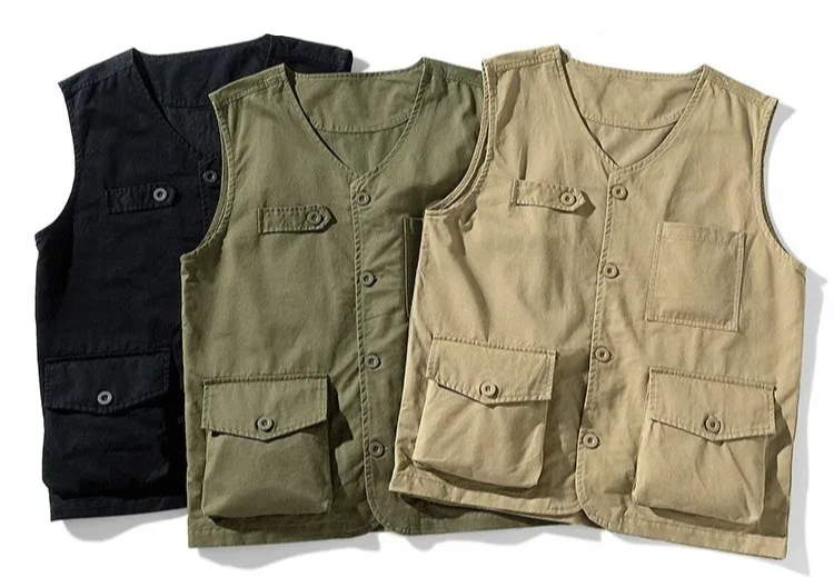 Men's Cotton Utility Pocket Cargo Vest/Gilet with Gold Fringes