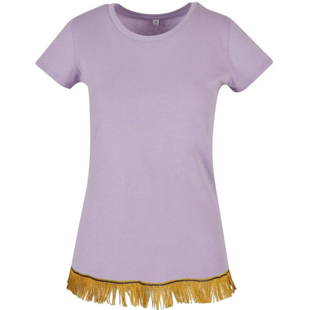 Women's Plain Short Sleeve Fringed T-Shirt with Gold Fringes