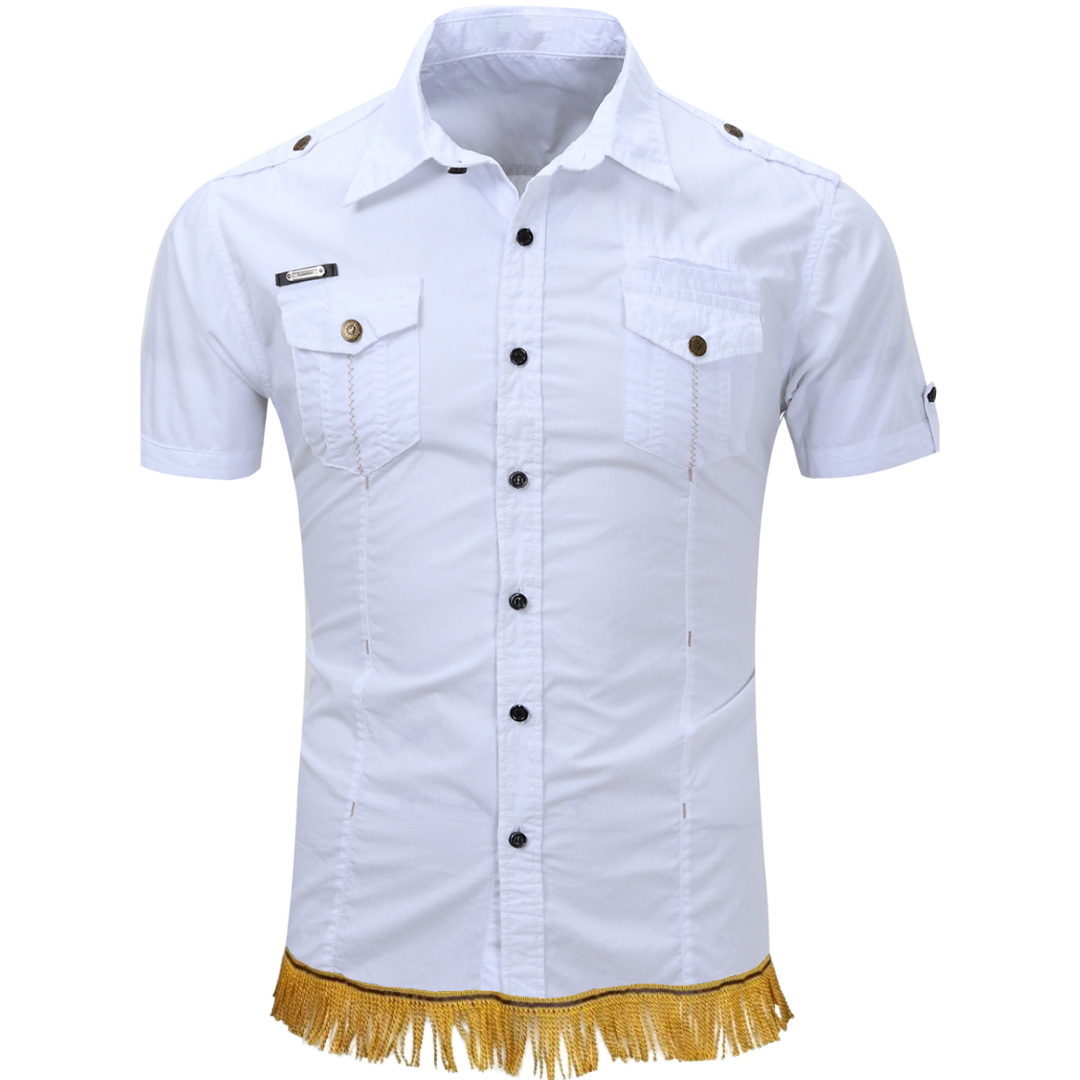 100% Cotton Military Cargo Shirt with Gold Fringes