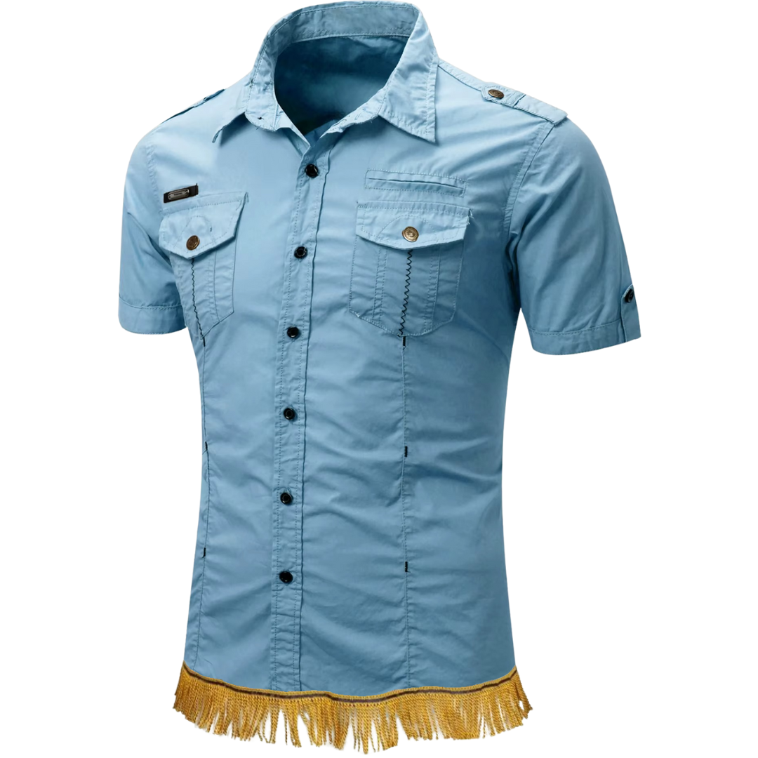 100% Cotton Military Cargo Shirt with Gold Fringes