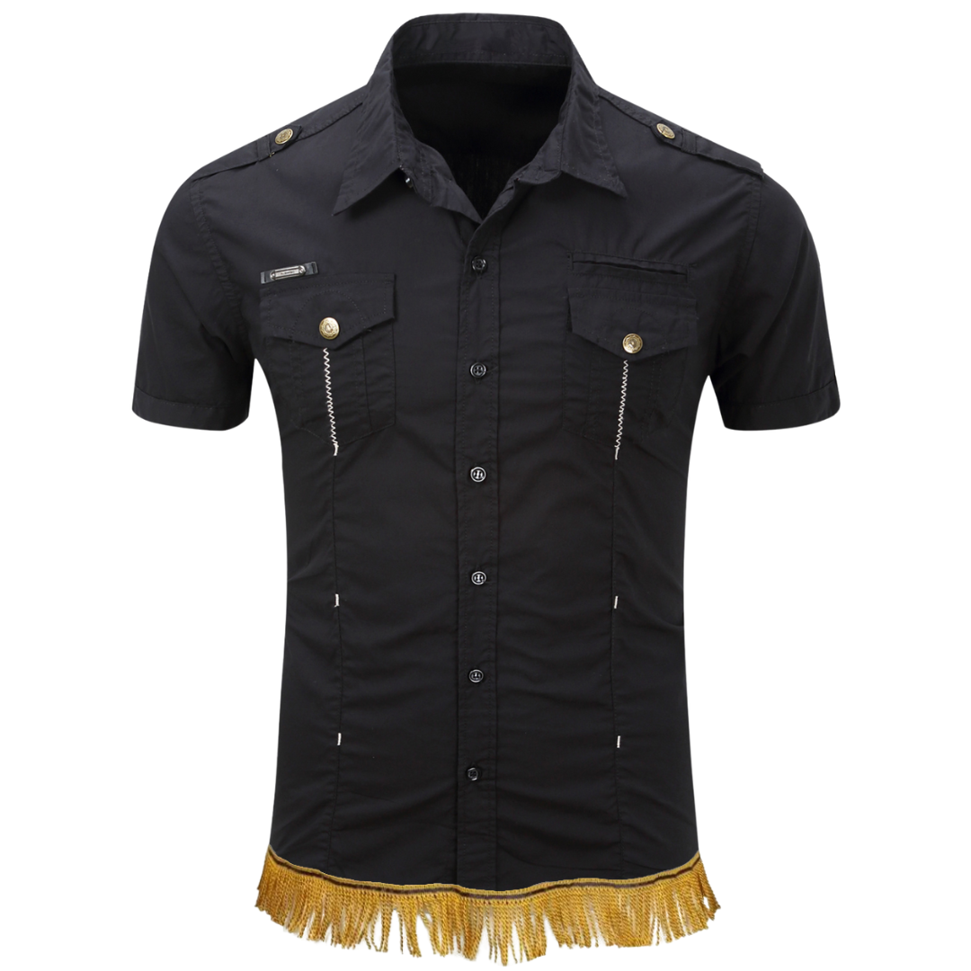 100% Cotton Military Cargo Shirt with Gold Fringes