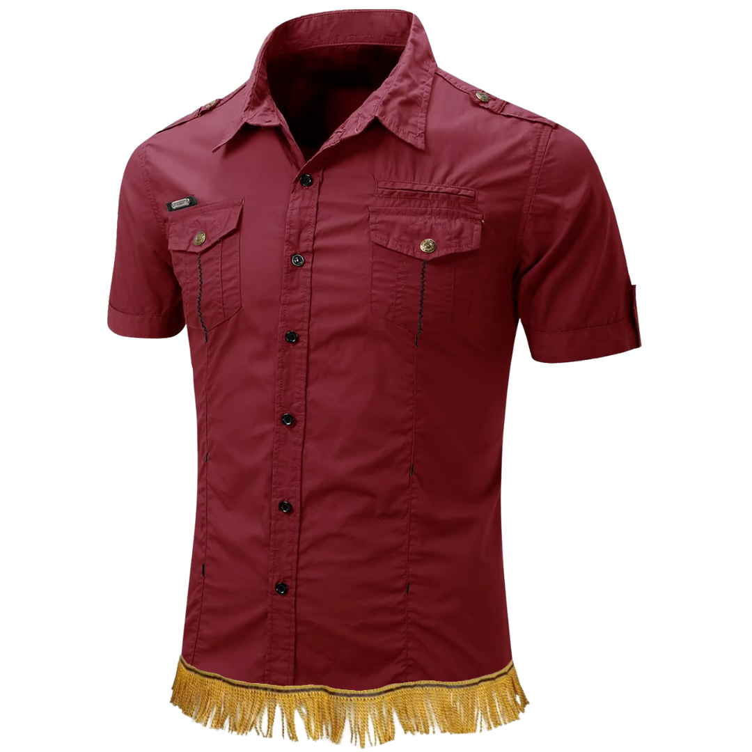 100% Cotton Military Cargo Shirt with Gold Fringes