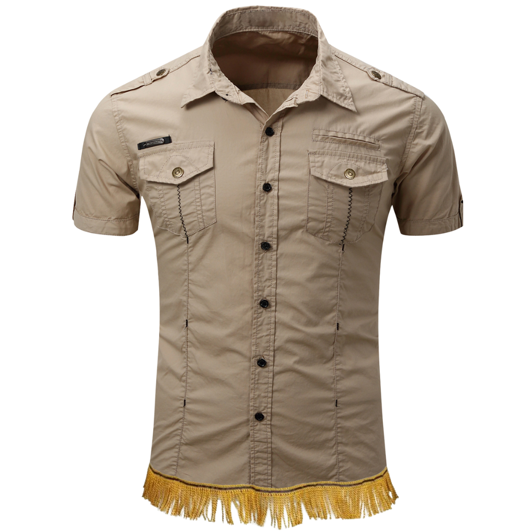100% Cotton Military Cargo Shirt with Gold Fringes