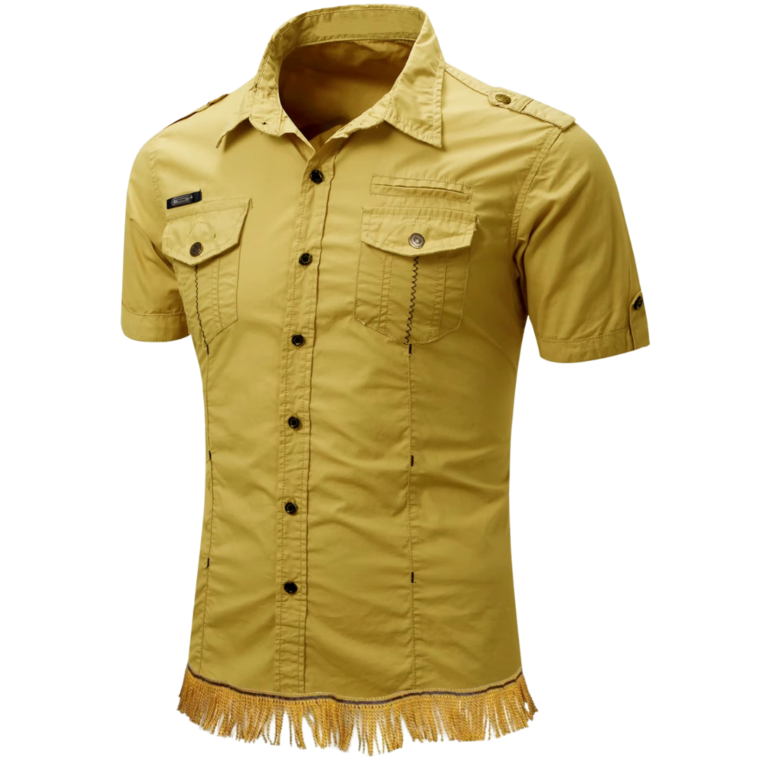 100% Cotton Military Cargo Shirt with Gold Fringes