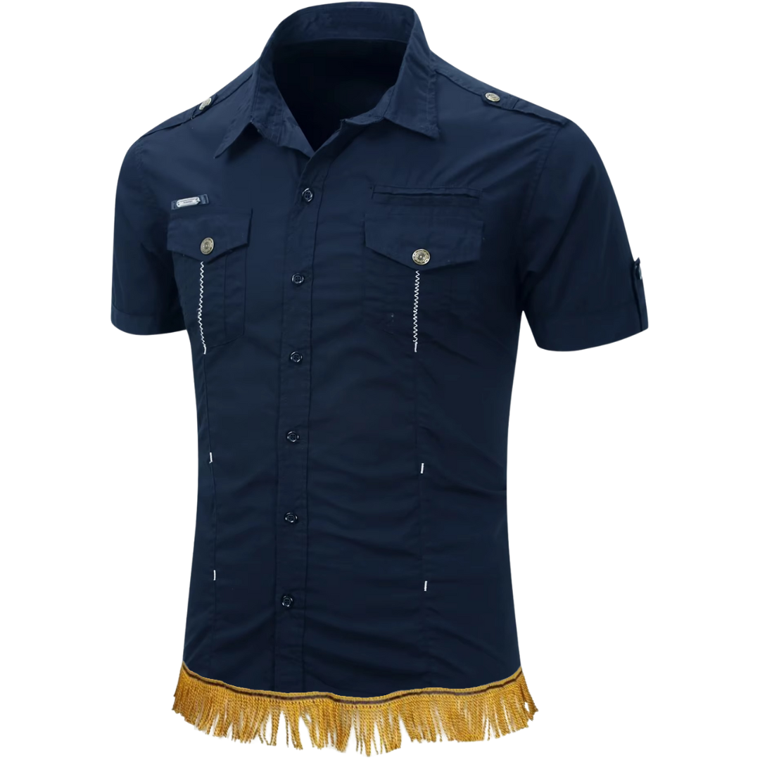 100% Cotton Military Cargo Shirt with Gold Fringes