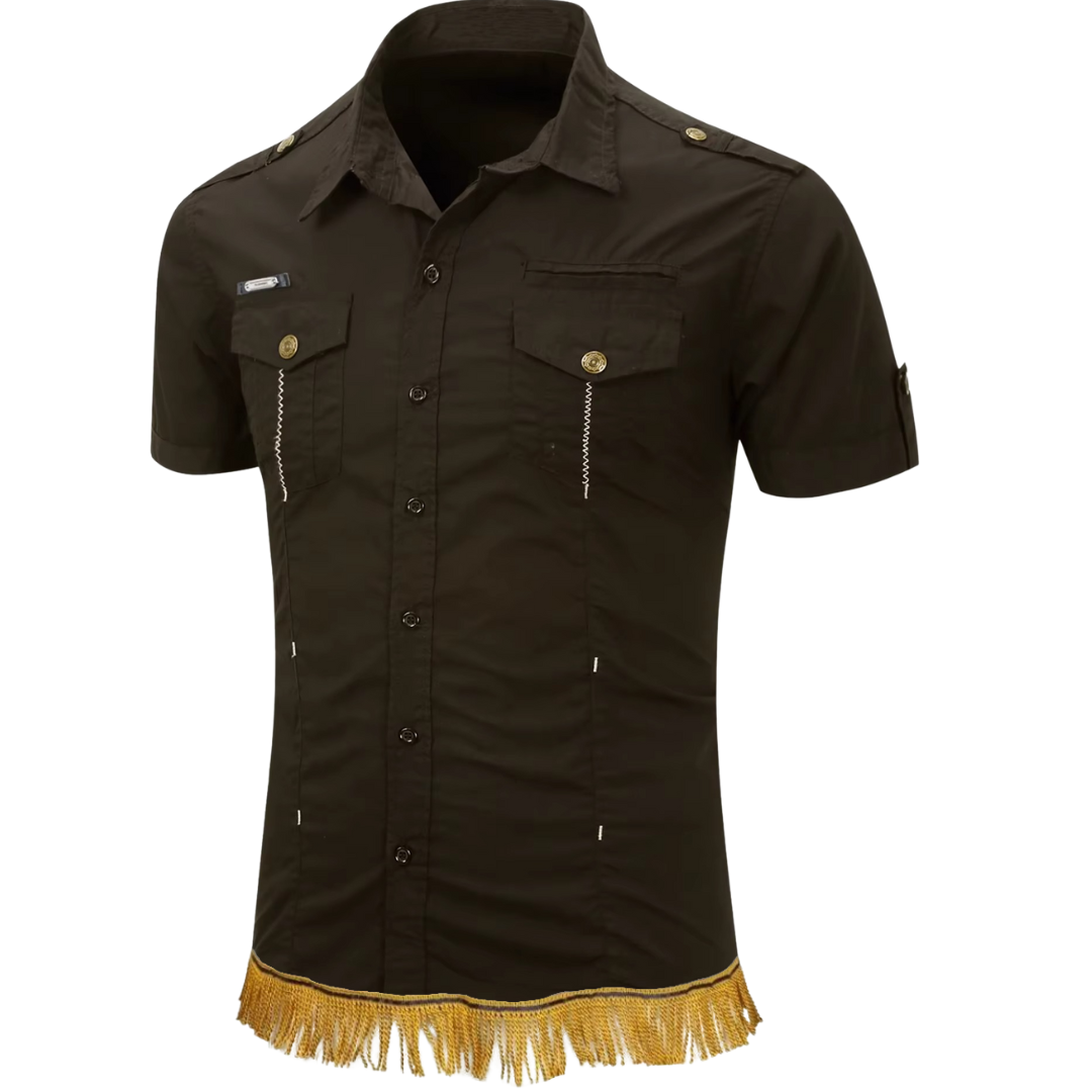 100% Cotton Military Cargo Shirt with Gold Fringes