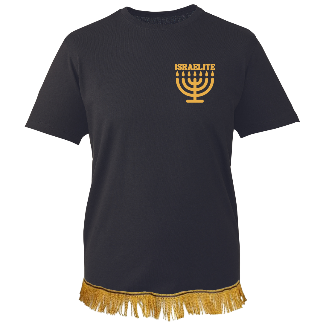 ISRAELITE Menorah Adult T-Shirt with Fringes