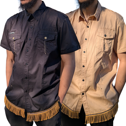 100% Cotton Military Cargo Shirt with Gold Fringes