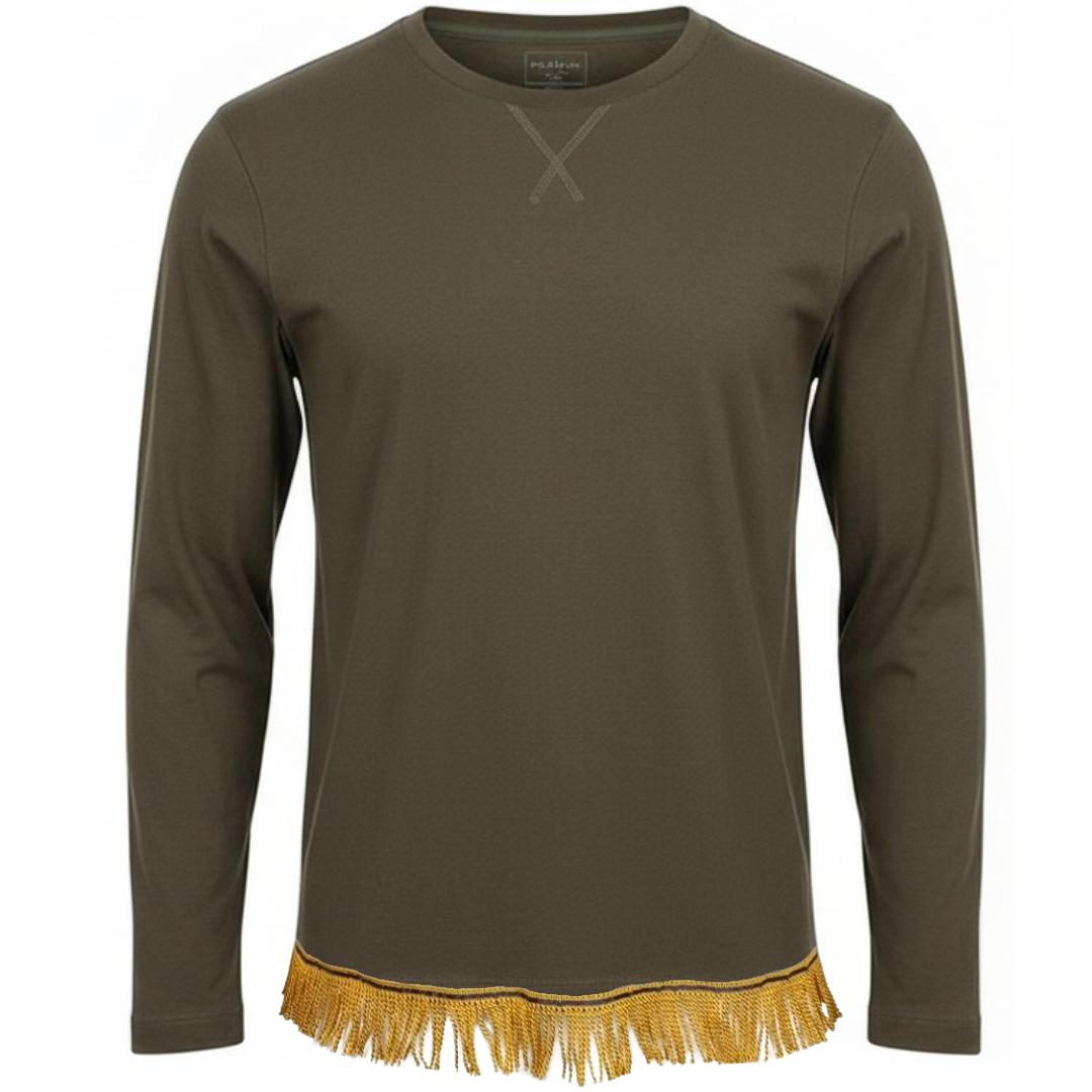 Men's Crew Neck Long Sleeve T-Shirt with Fringes