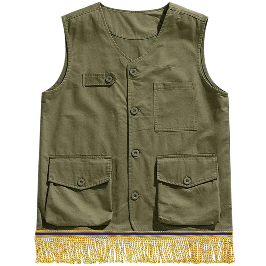 Men's Cotton Utility Pocket Cargo Vest/Gilet with Gold Fringes