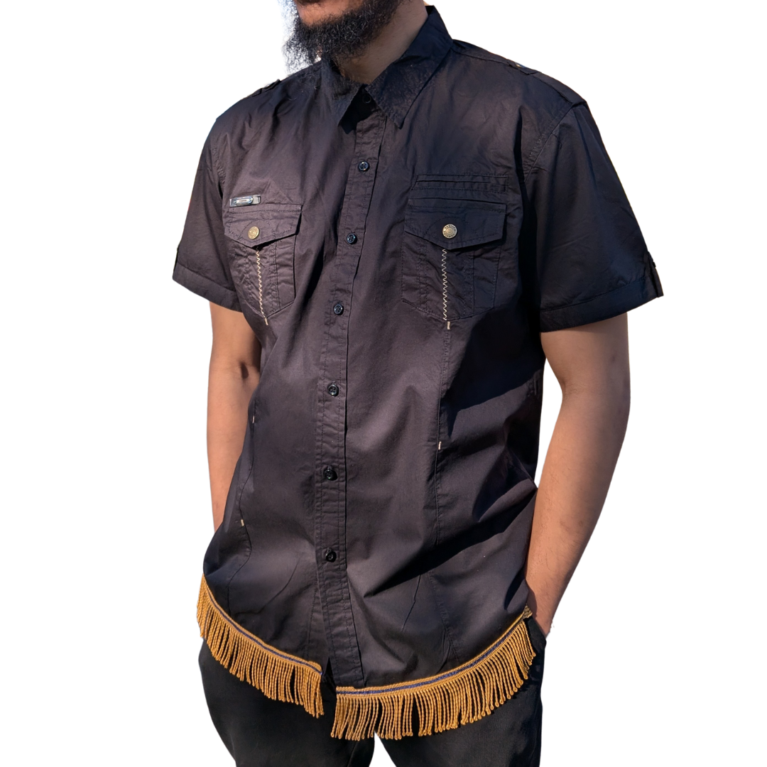 100% Cotton Military Cargo Shirt with Gold Fringes