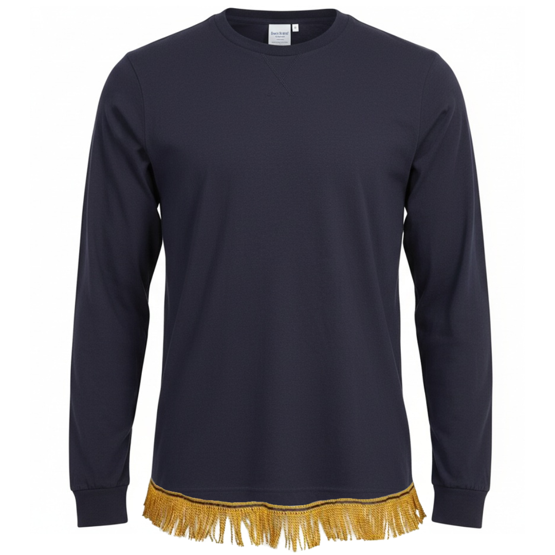 Men's Crew Neck Long Sleeve T-Shirt with Fringes