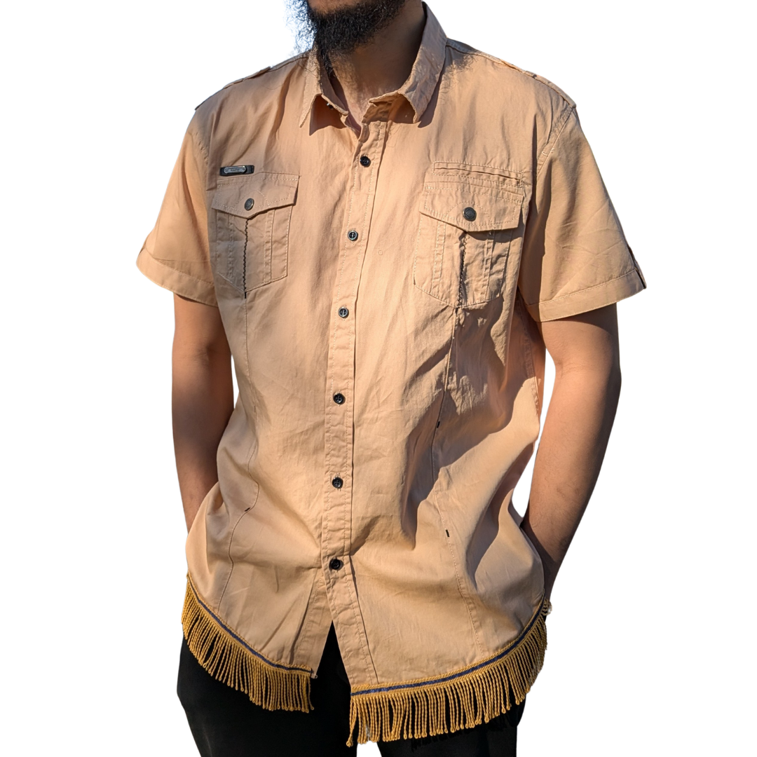 100% Cotton Military Cargo Shirt with Gold Fringes