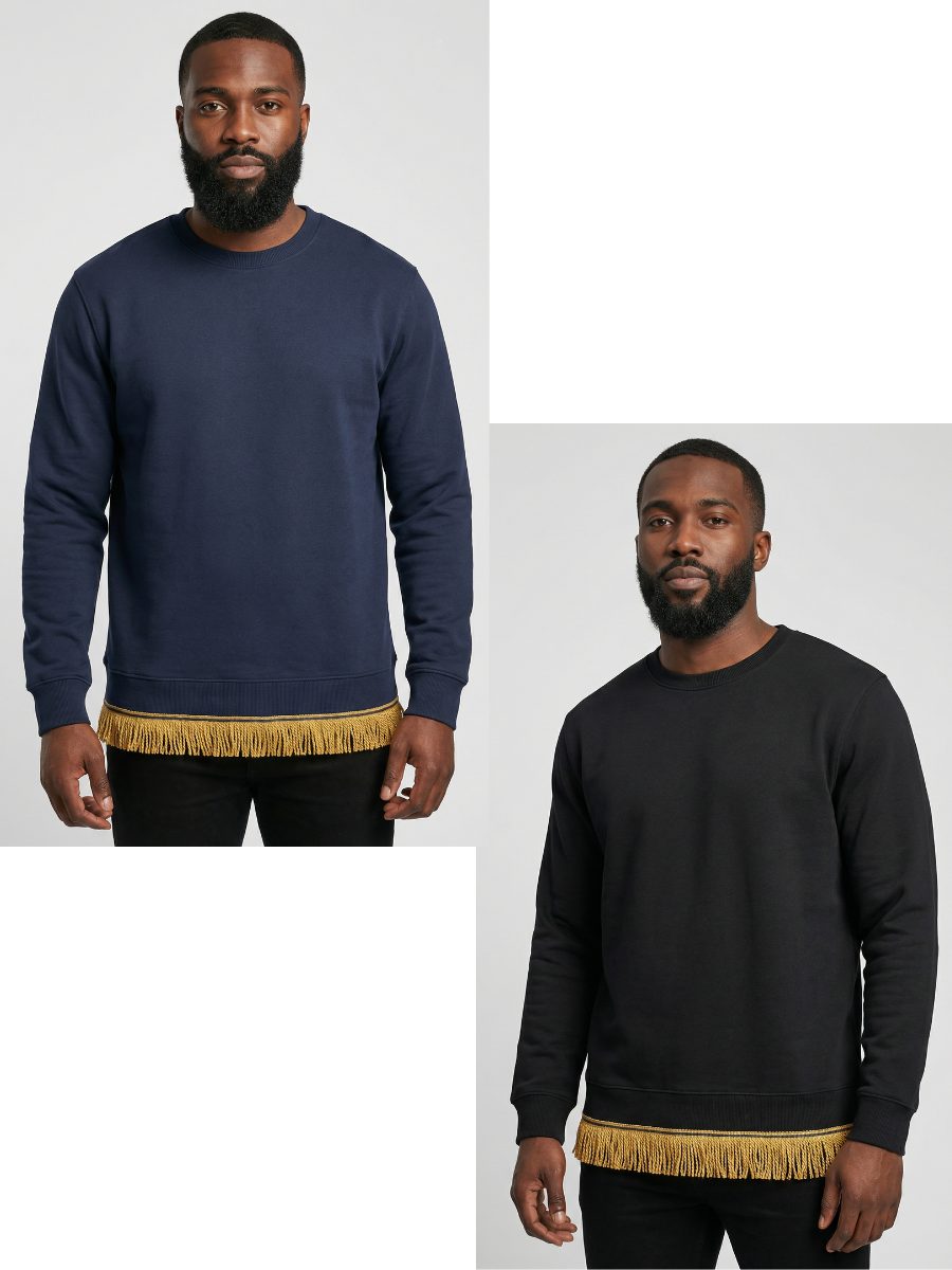 Men's Fringed Organic Cotton Sweatshirts (Black/Navy 2 Pack)