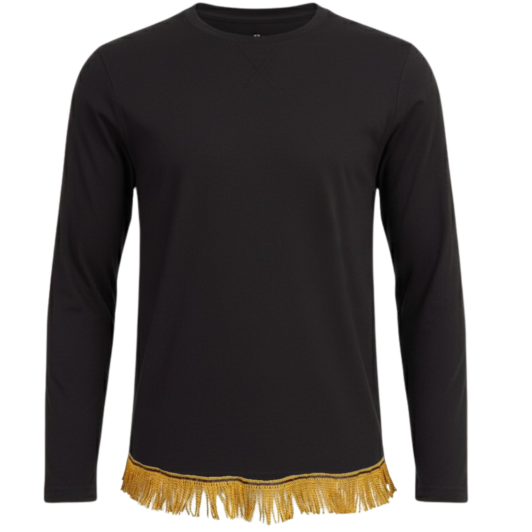 Men's Crew Neck Long Sleeve T-Shirt with Fringes