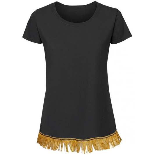 Women's Plain Short Sleeve Fringed T-Shirt with Gold Fringes