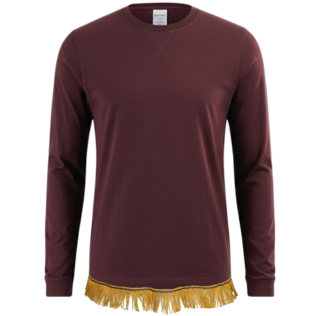 Men's Crew Neck Long Sleeve T-Shirt with Fringes