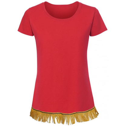 Women's Plain Short Sleeve Fringed T-Shirt with Gold Fringes