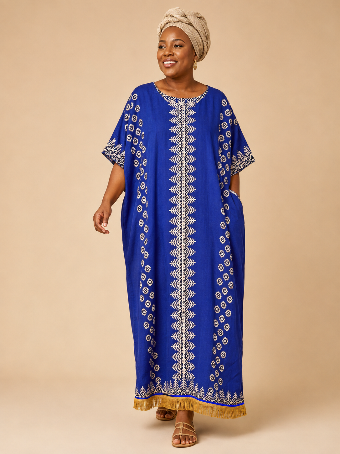 Ethnic Print Kaftan Dress with Fringes (6 Colours)