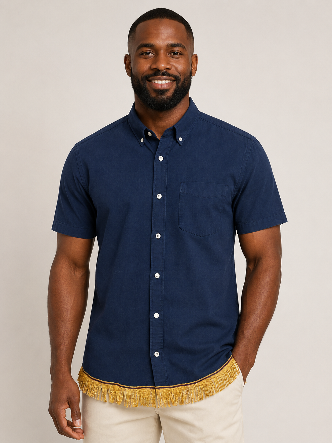 Men's Cotton Oxford Shirt with Fringes