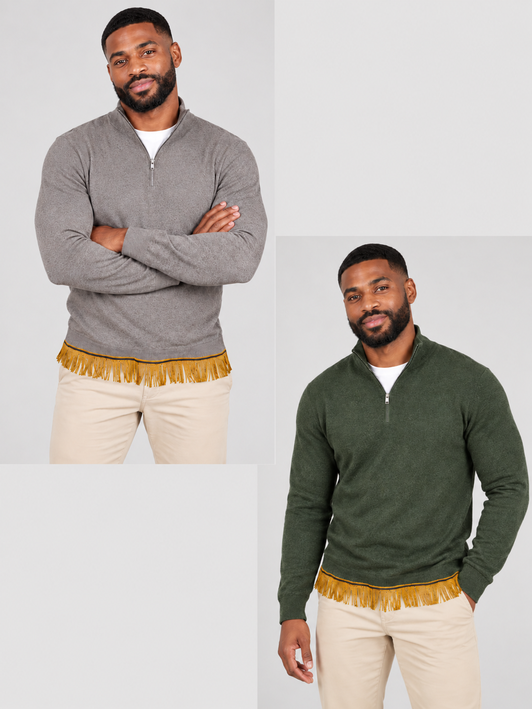 Men's 1/4 Zip Knit Sweater with Fringes