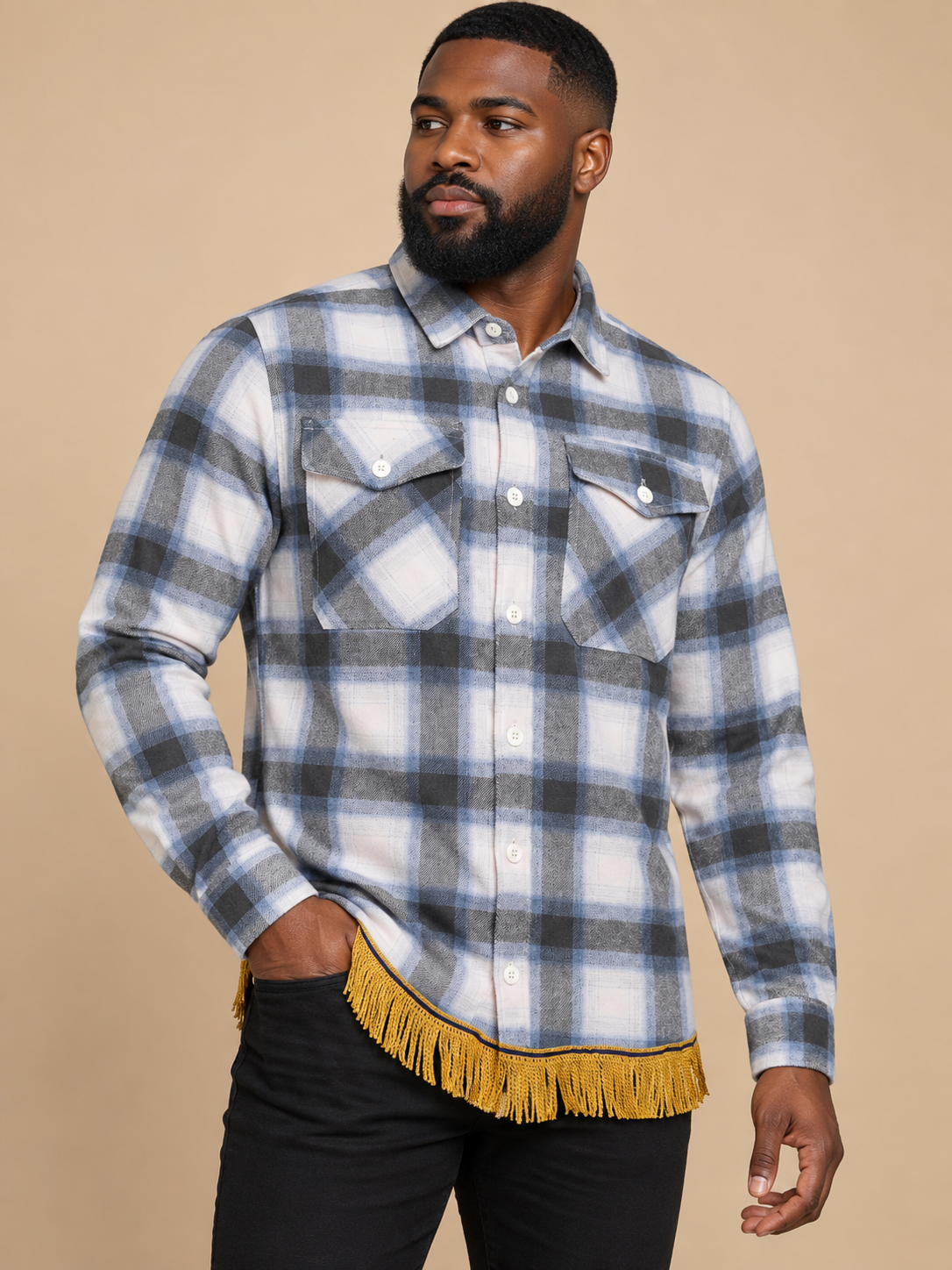 Men's Brushed Cotton Overshirt with Fringes