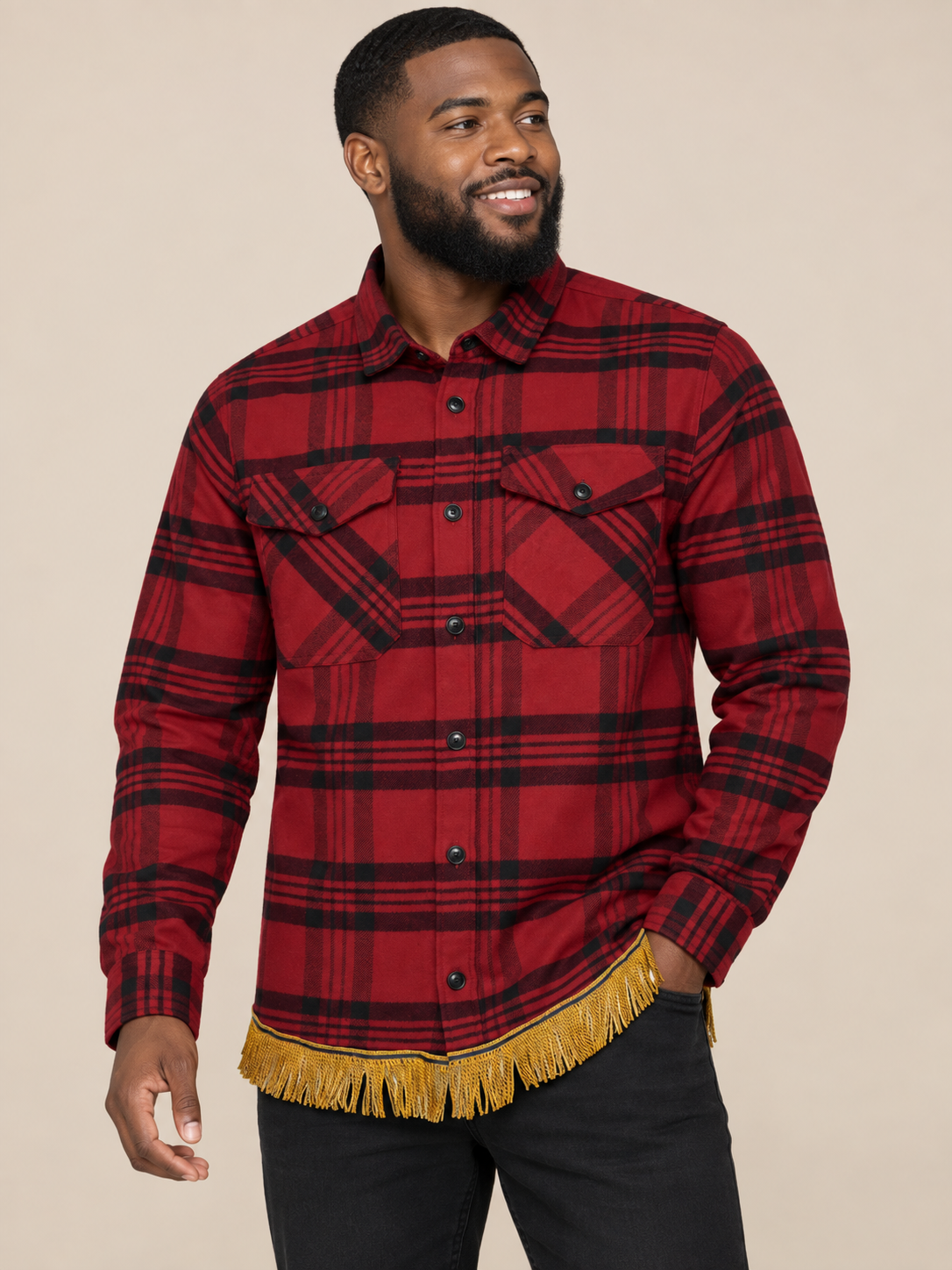 Men's Brushed Cotton Overshirt with Fringes