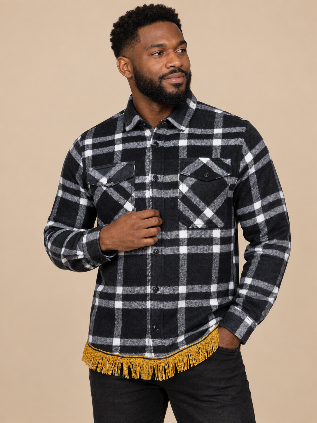 Men's Brushed Cotton Overshirt with Fringes