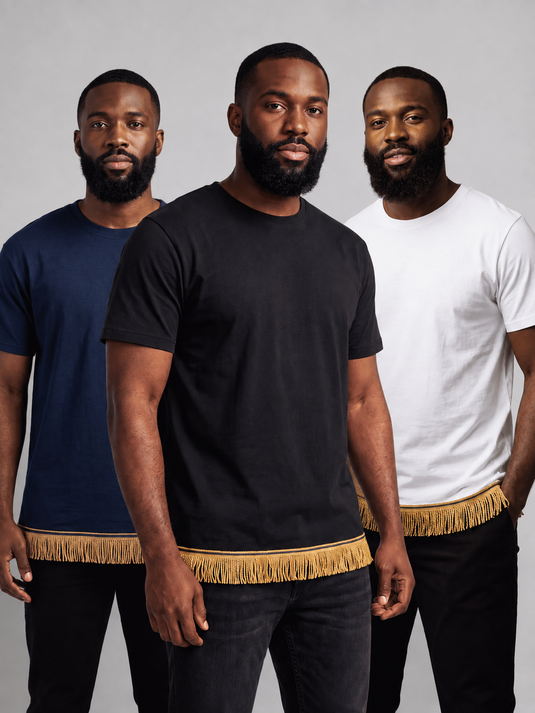 Men's T-Shirts Fringed Bundle (3 Pack) Black/White/Navy