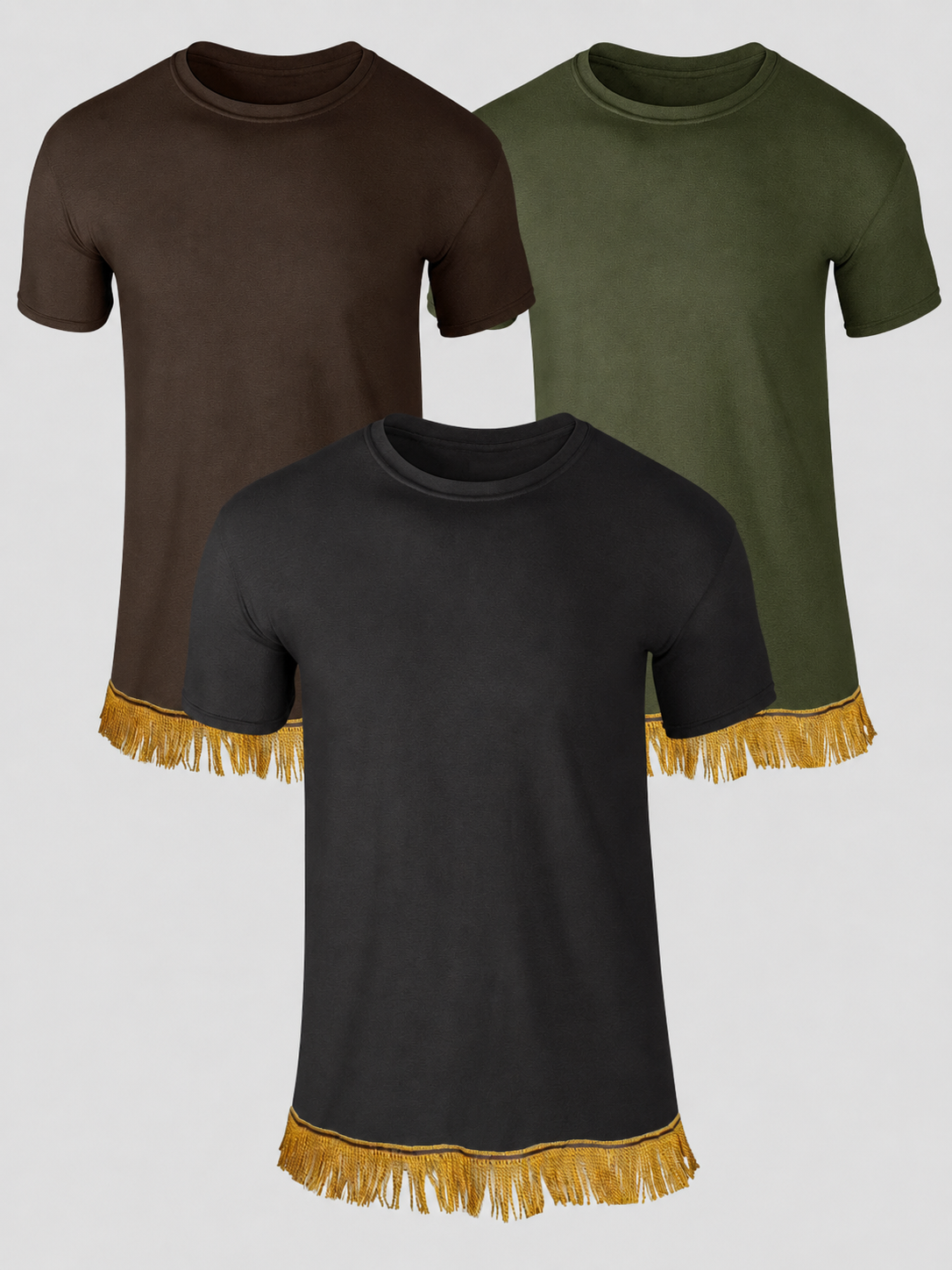 Men's T-Shirts Fringed Bundle (3 Pack) Black/Brown/Military Green