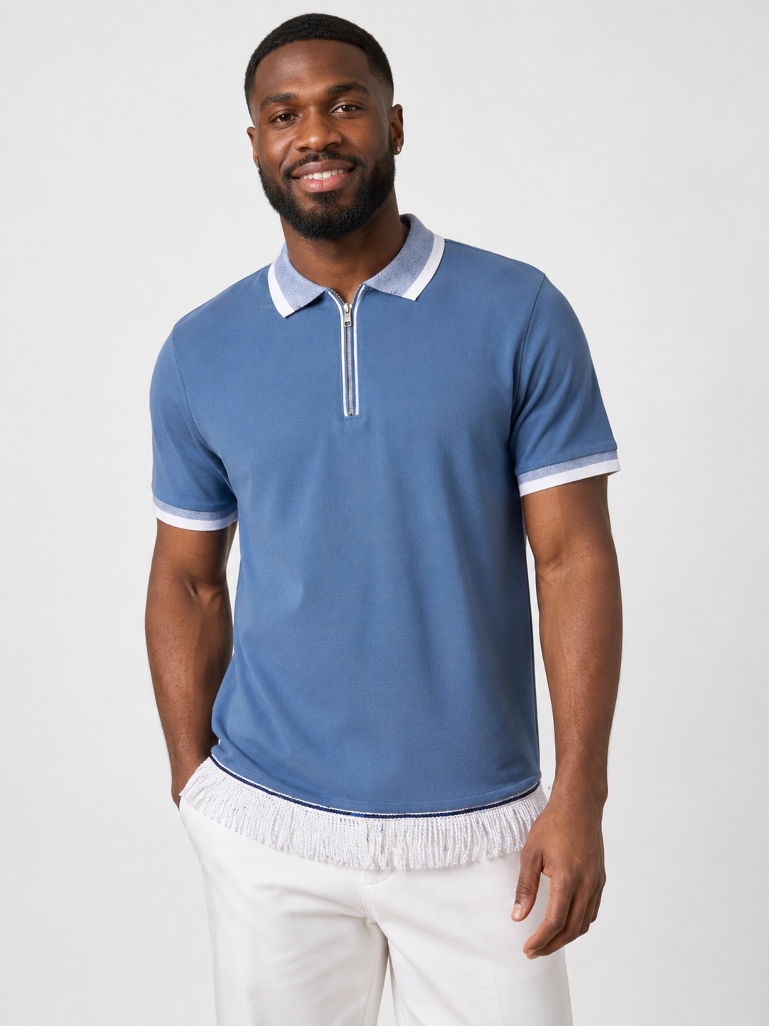 Men's 1/4 Zip Neck Polo T-Shirts Bundle (3 Pack) Blue/Green/White