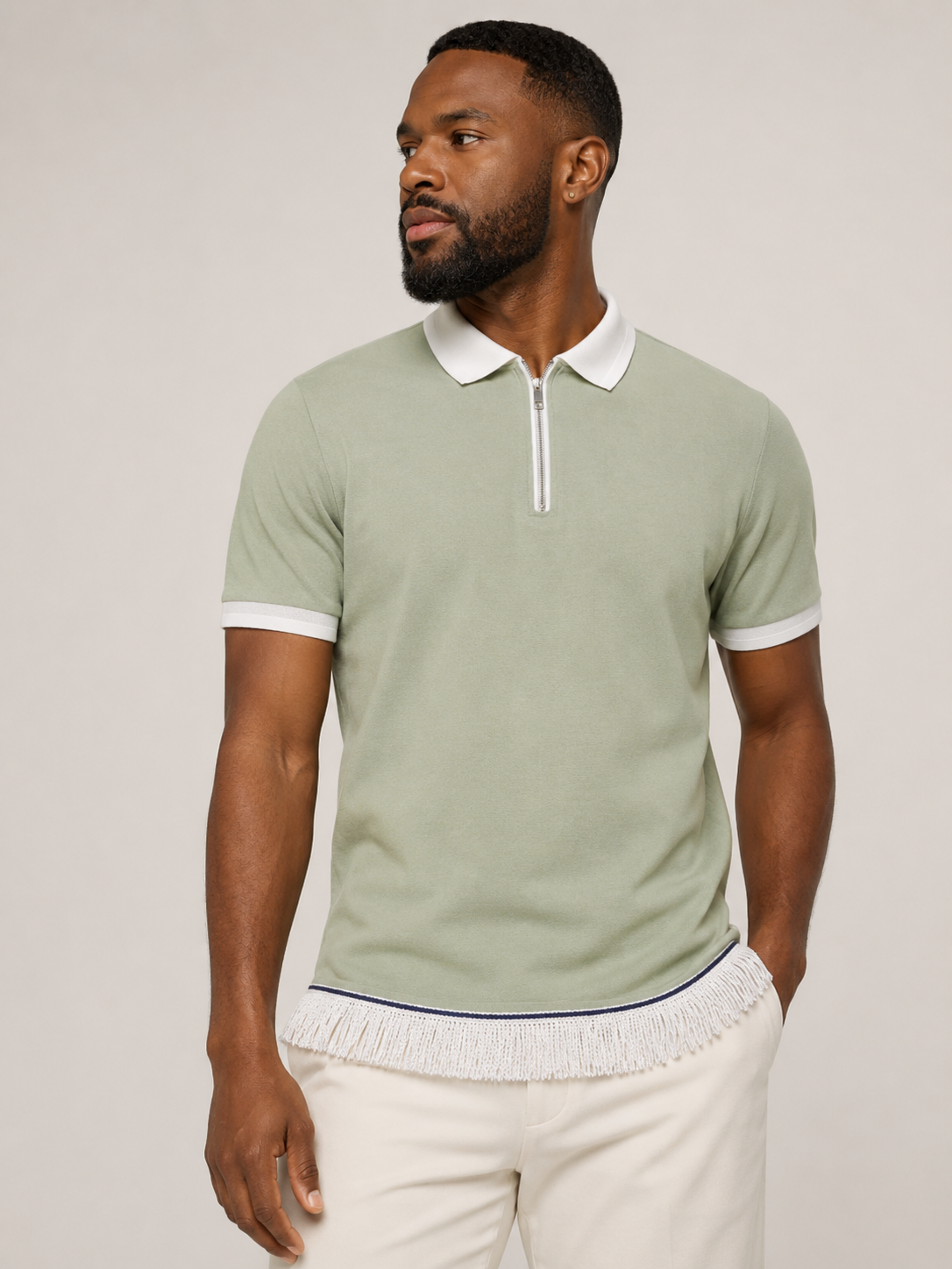 Men's 1/4 Zip Neck Polo T-Shirts Bundle (3 Pack) Blue/Green/White