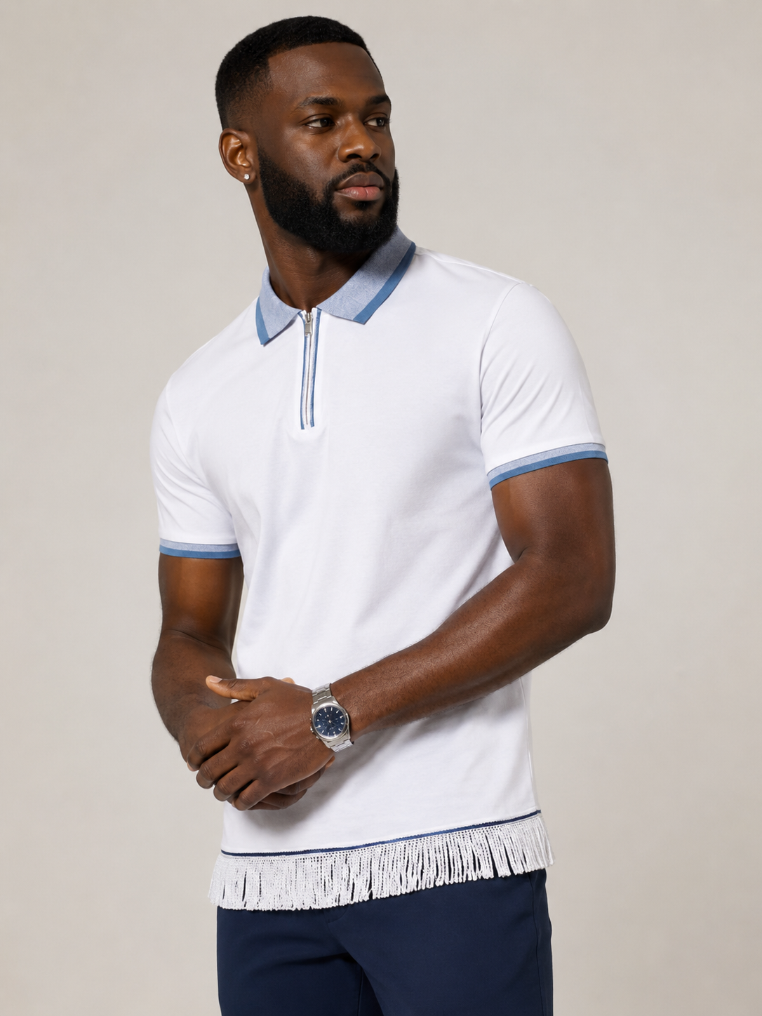 Men's 1/4 Zip Neck Polo T-Shirts Bundle (3 Pack) Blue/Green/White