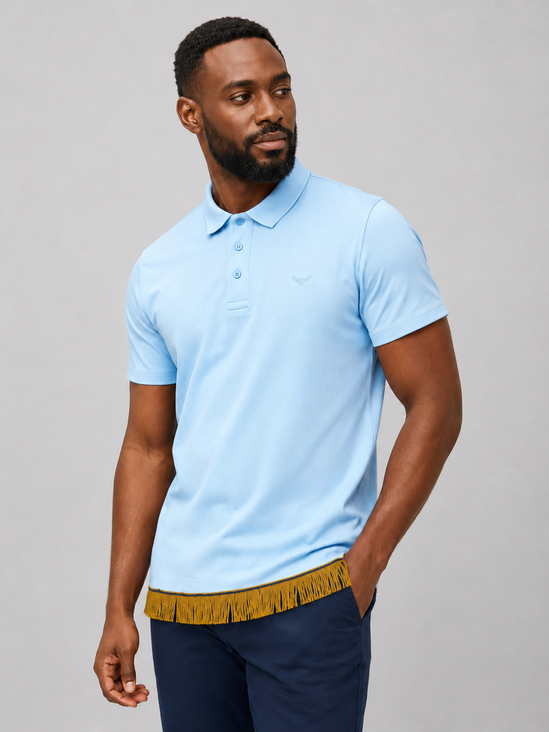 Men's Three Button Placket Polo T-Shirts Bundle (2 Pack) Blue/Yellow
