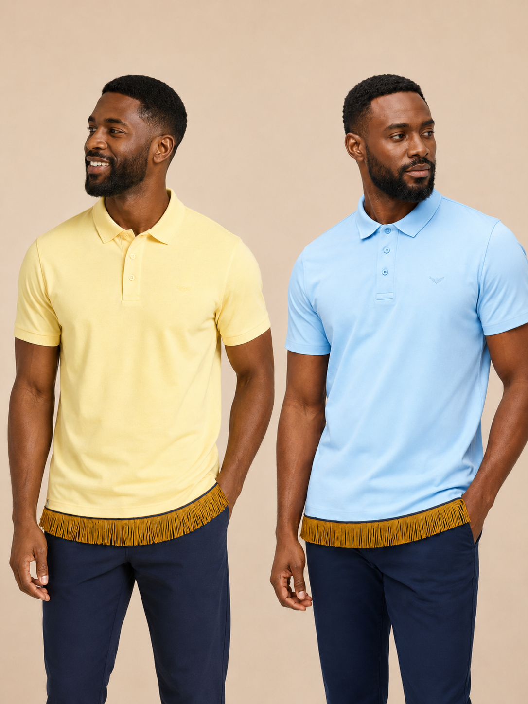 Men's Three Button Placket Polo T-Shirts Bundle (2 Pack) Blue/Yellow