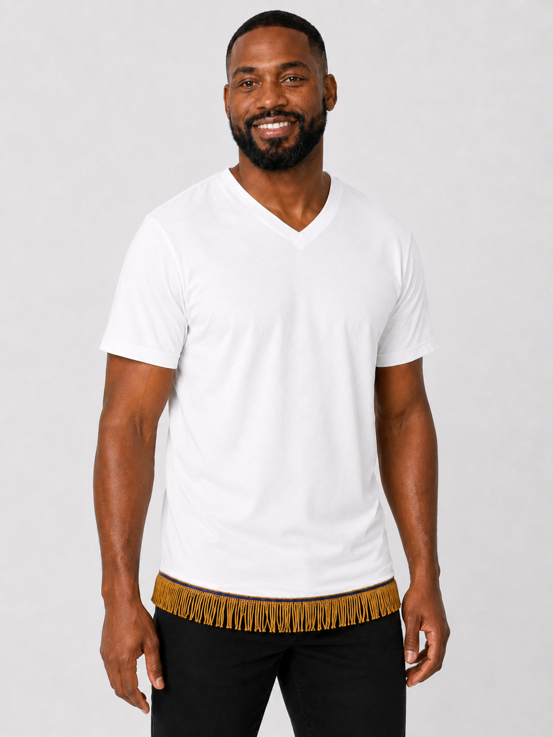 Men's Short Sleeved Fringed V-Neck T-Shirt