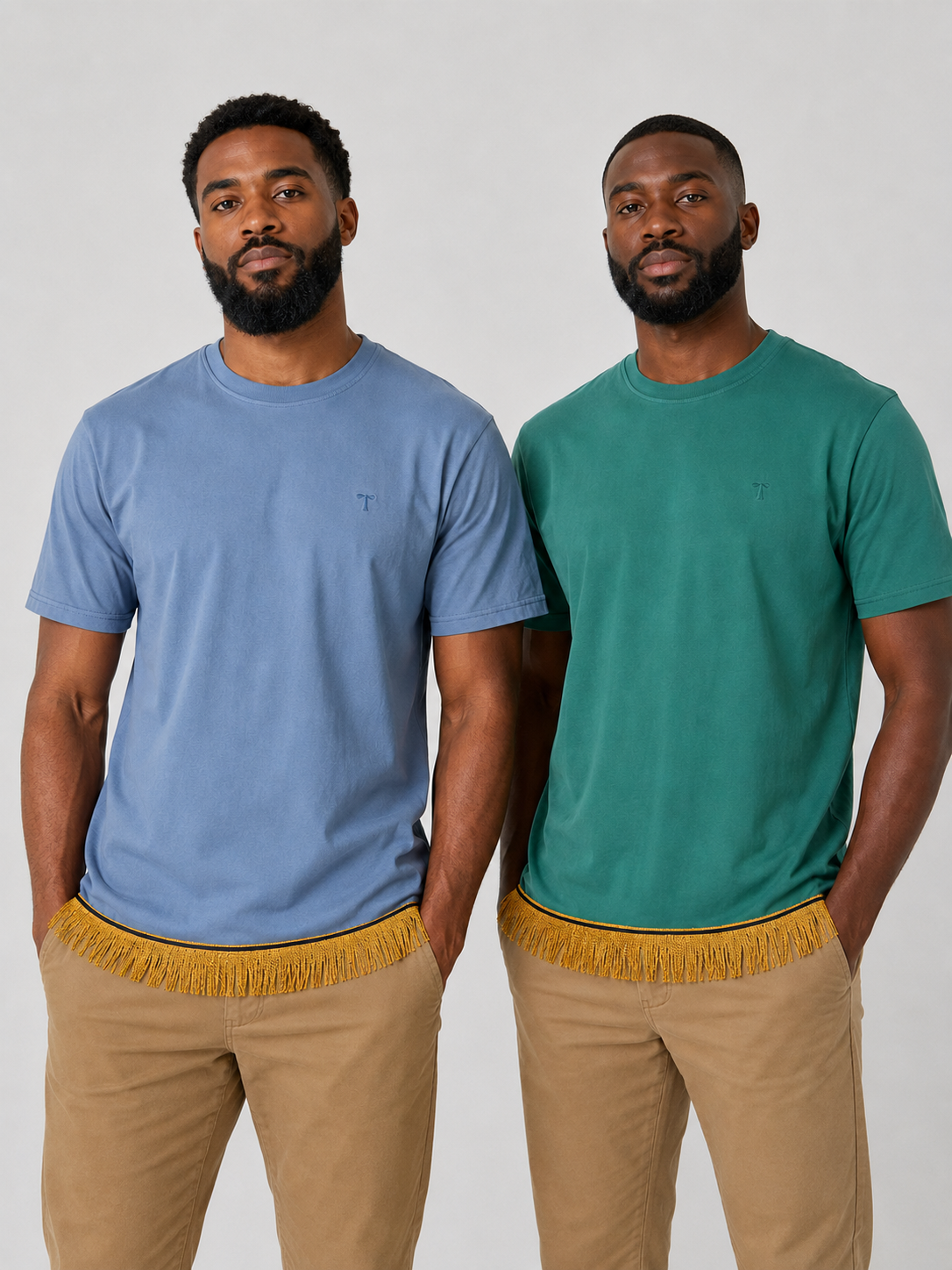 Men's Ribbed Neck T-Shirts Bundle (2 Pack)Dusty Blue/Teal Green