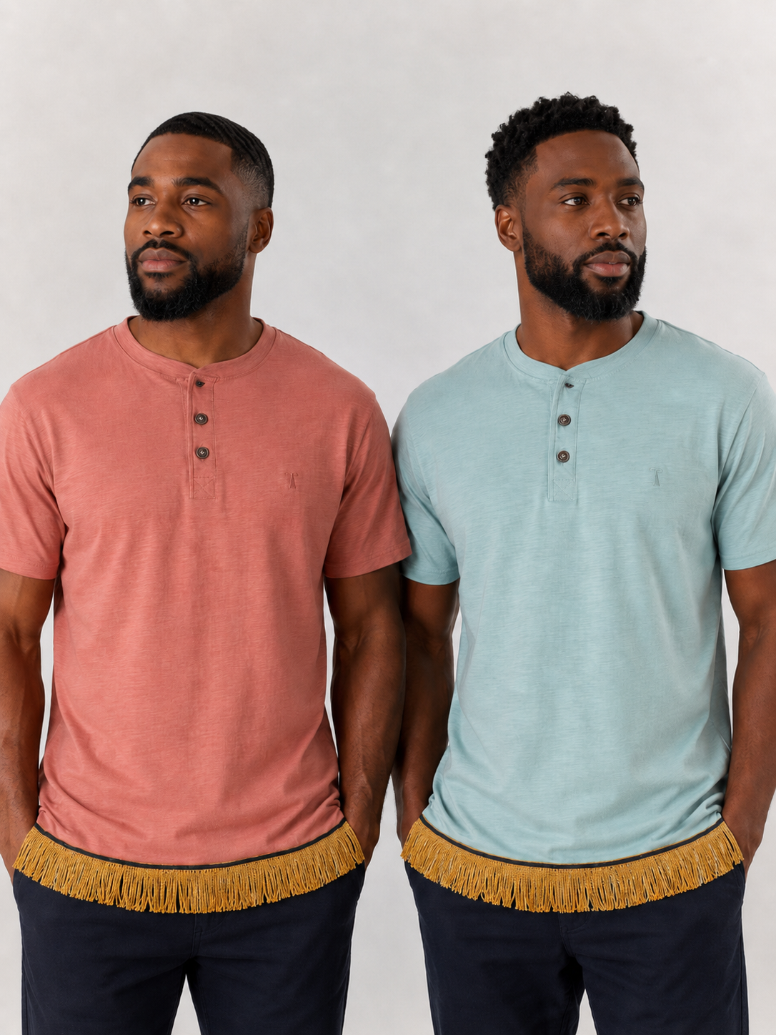 Men's Button Neck T-Shirts Bundle (2 Pack) Dusty Rose/Light Sage