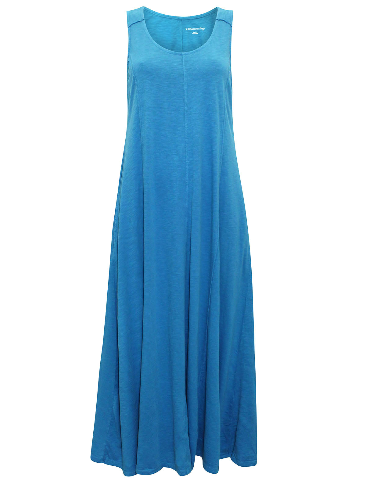 Blue Organic Cotton Sleeveless Maxi Dress with Fringes