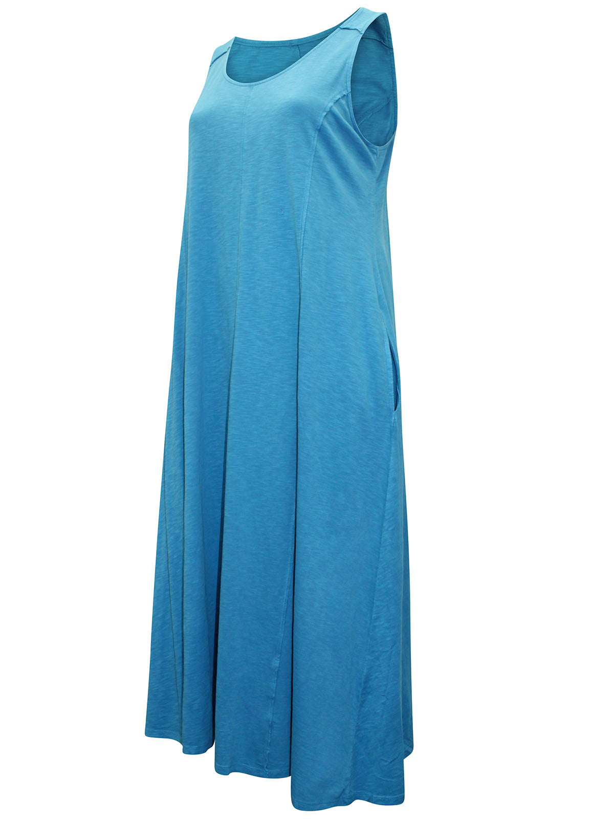 Blue Organic Cotton Sleeveless Maxi Dress with Fringes