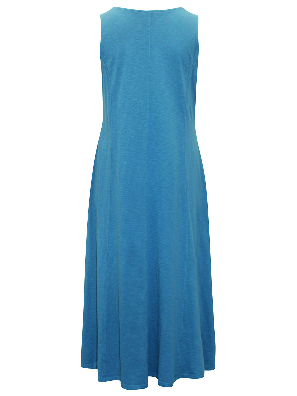Blue Organic Cotton Sleeveless Maxi Dress with Fringes