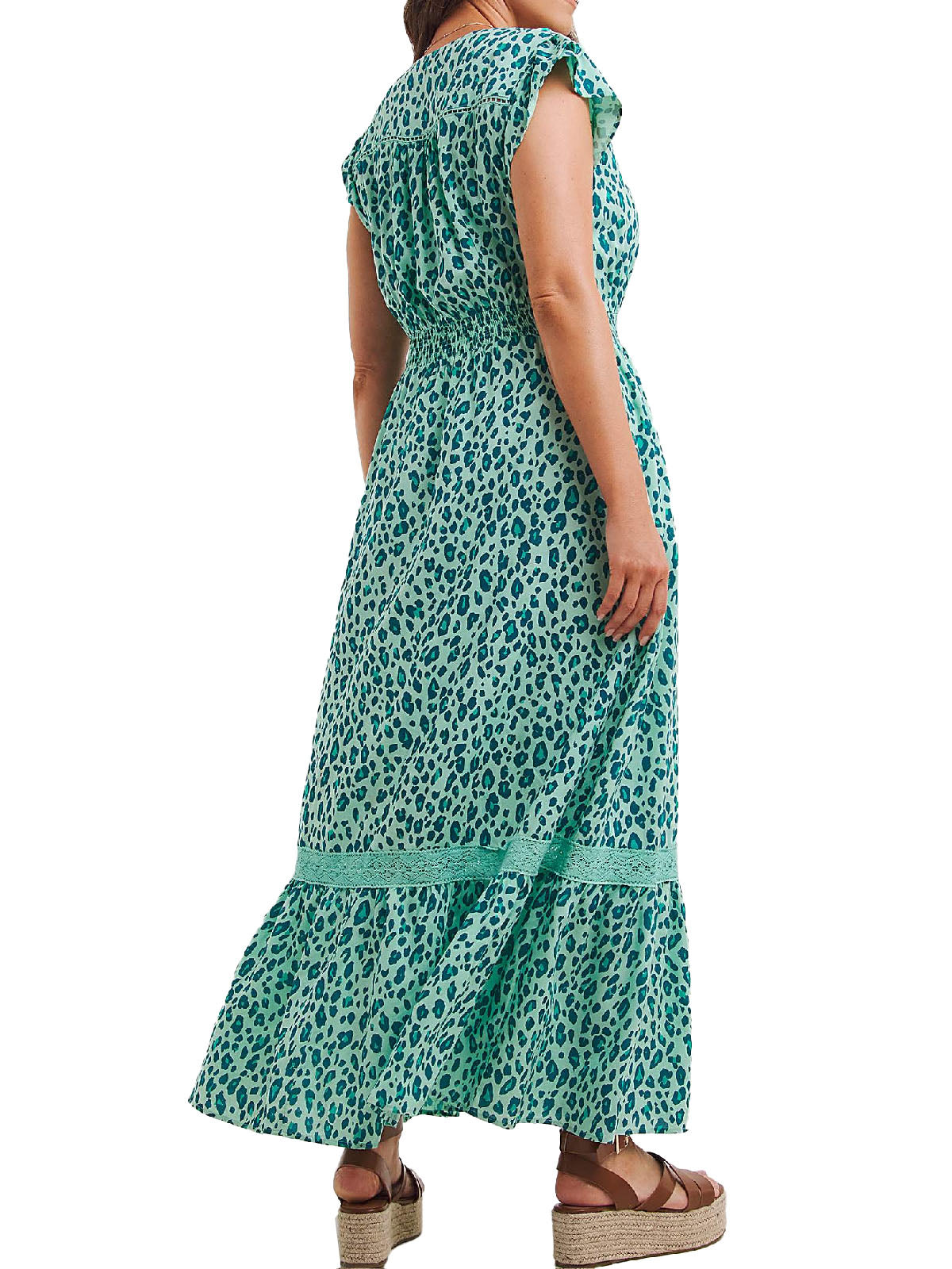Leopard Print Lace Maxi Dress with Fringes